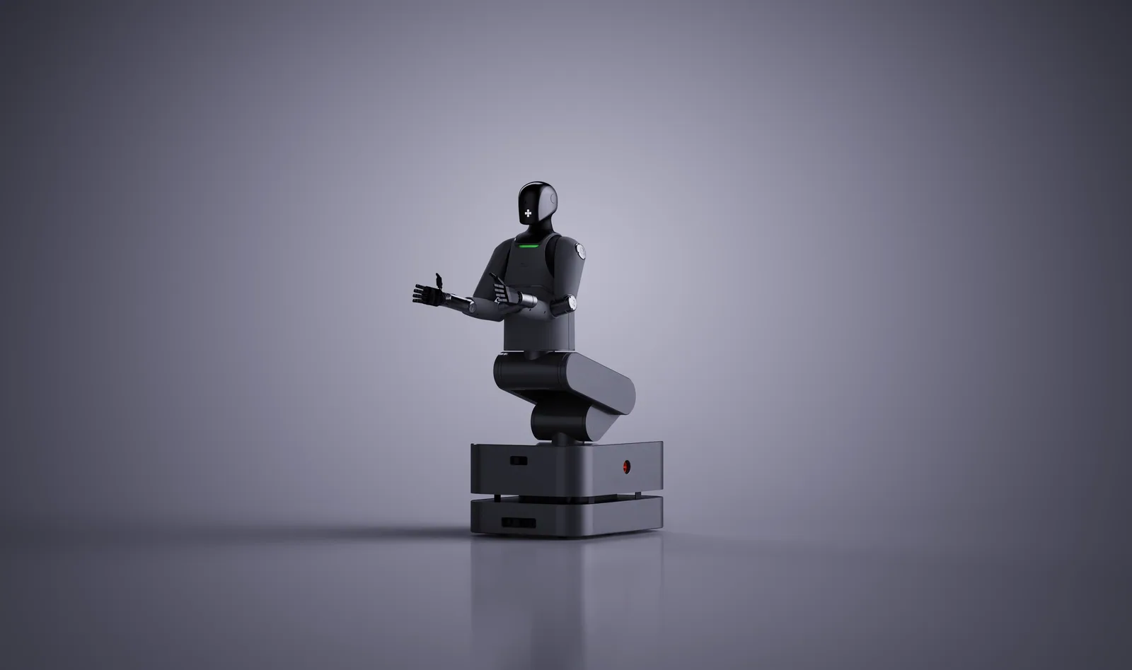 MARK One seated on its autonomous base, seen from the front left