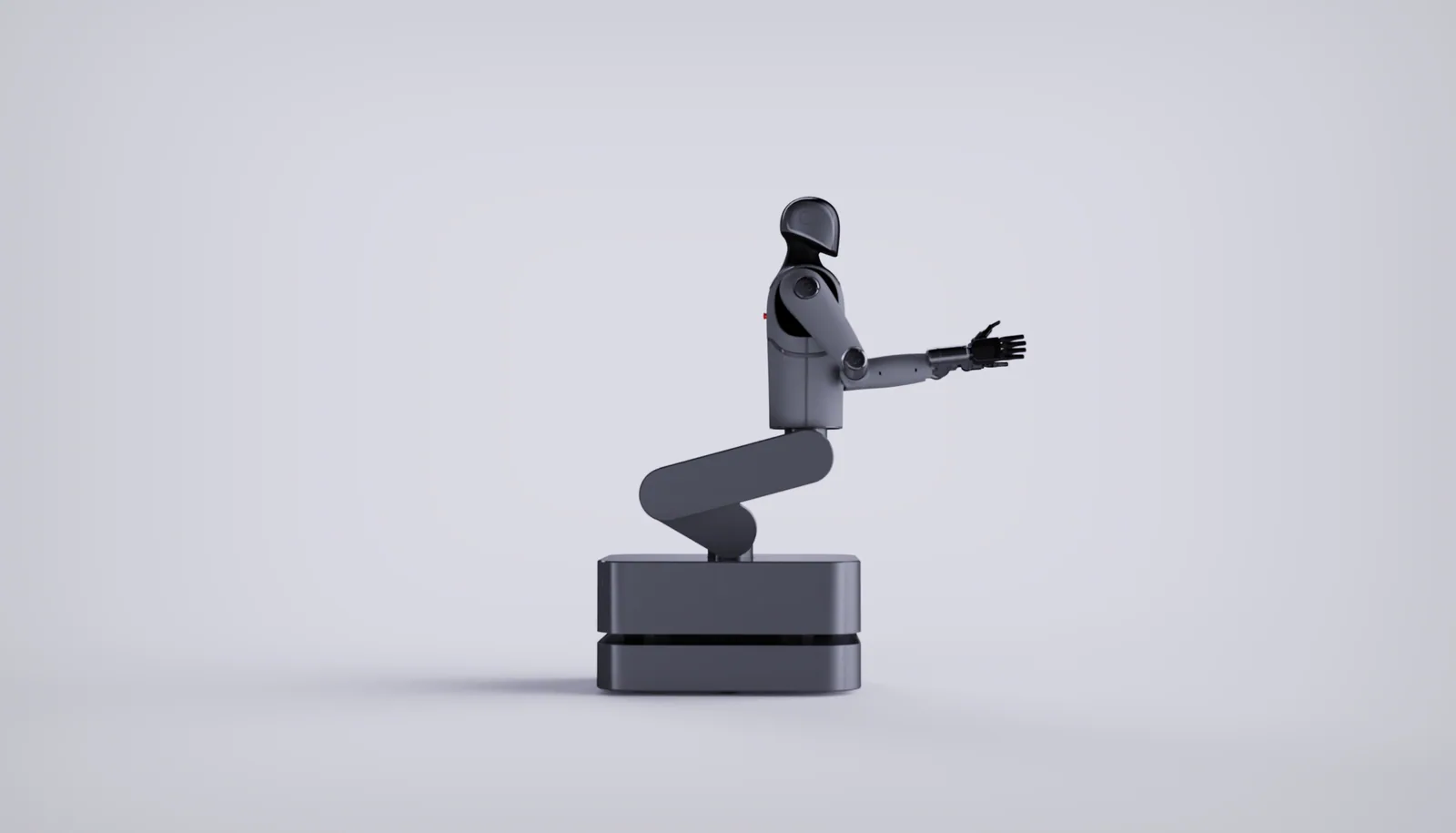 MARK One docked on its base with an arm extended