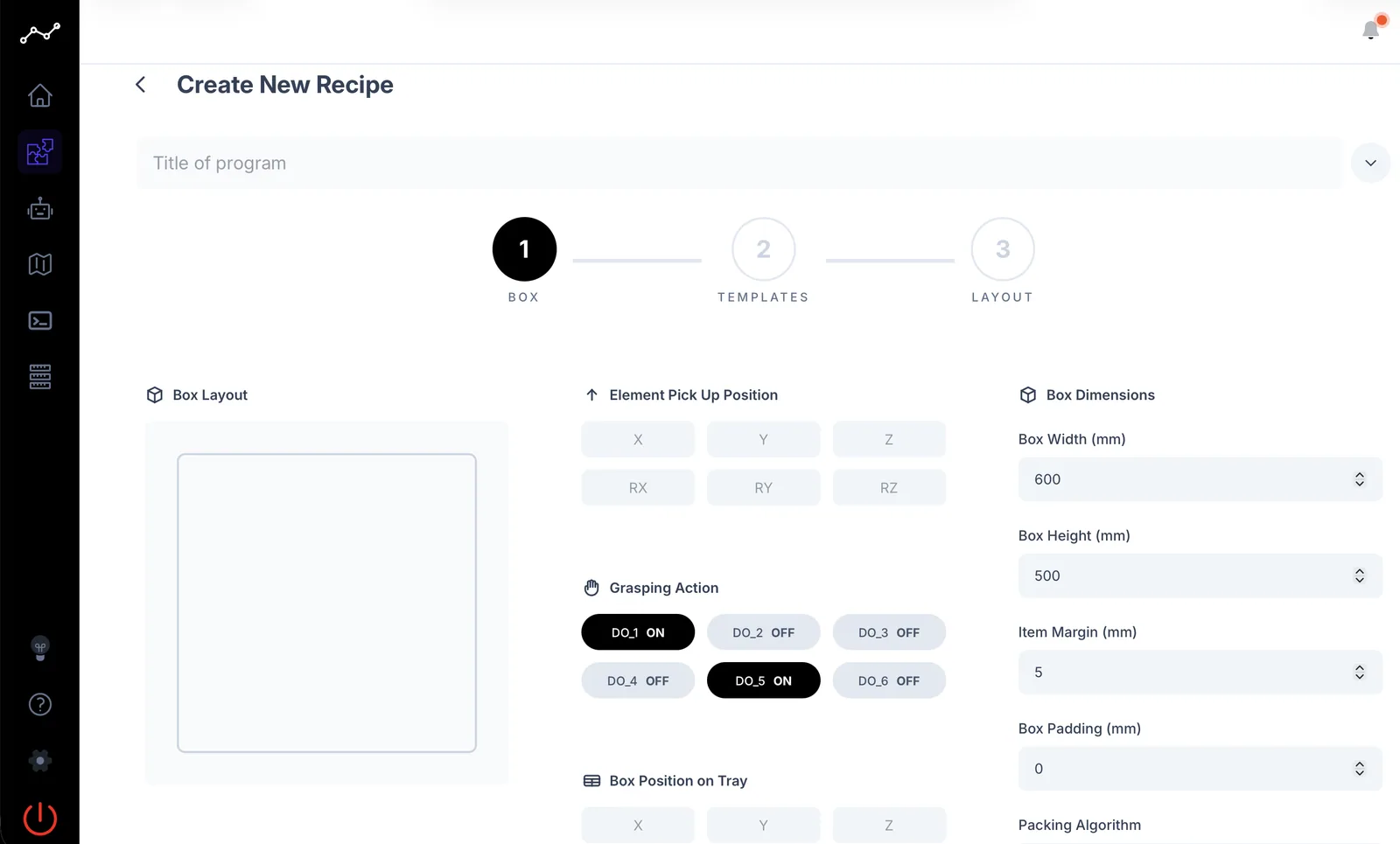 The Create New Recipe screen of the MARK One interface